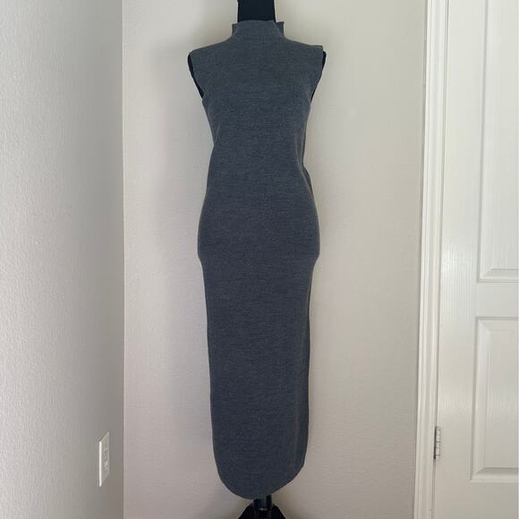 Club Monaco Merino Ribbed Mockneck Dress, Grey, 90% wool, current season, small - Picture 3 of 9